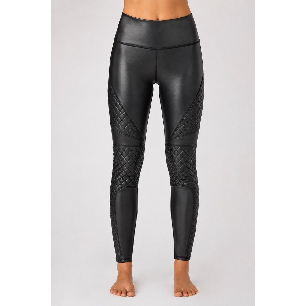 SPANX Faux Leather Quilted Moto Leggings Women S/P Black High Rise 20248R